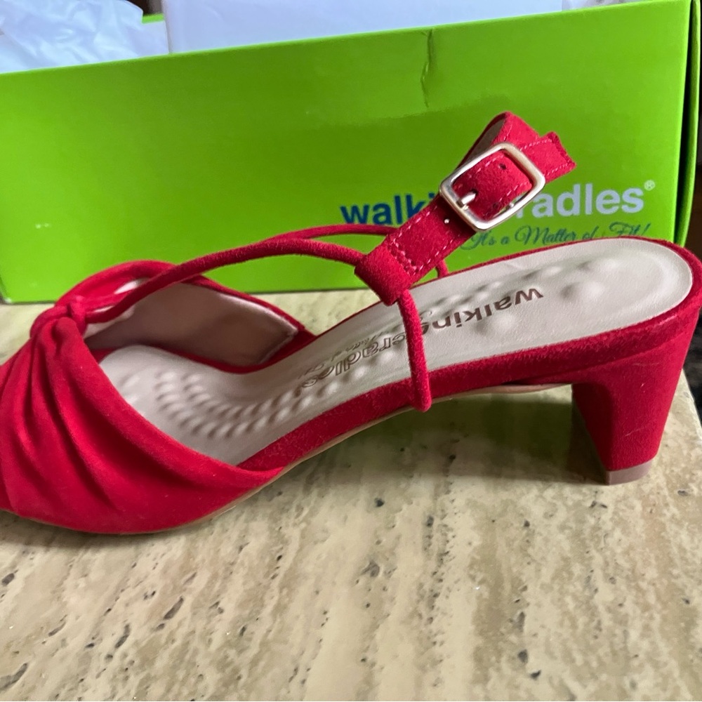 Red walking cradles suede strappy sandals . 7.5 wide